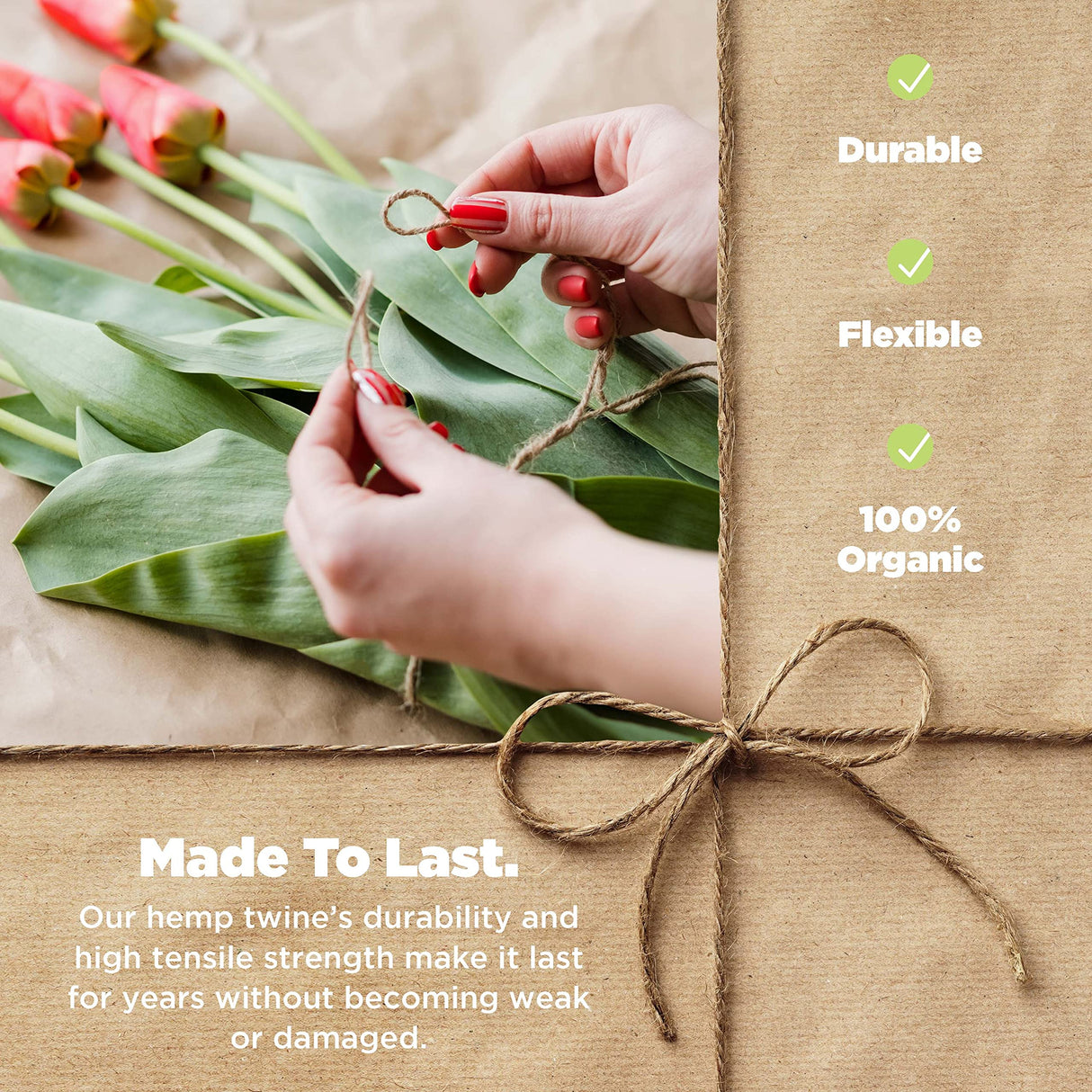 Bean Products Hemp Twine - High Tensile Strength and Durable - Made with 100% Hemp - Perfect for Jewelry, Arts & Crafts, Decoration, Cooking - 0.5MM, 50G/328 Ft. - 8 lb. Test Strength - Natural