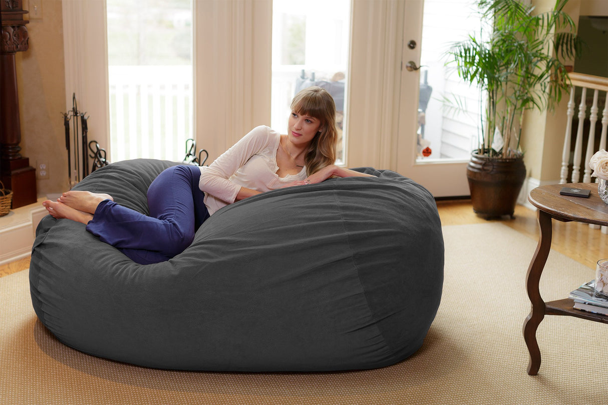Chill Sack Bean Bag Chair: Huge 6' Memory Foam Furniture Bag and Large Lounger - Big Sofa with Soft Micro Fiber Cover - Red Furry