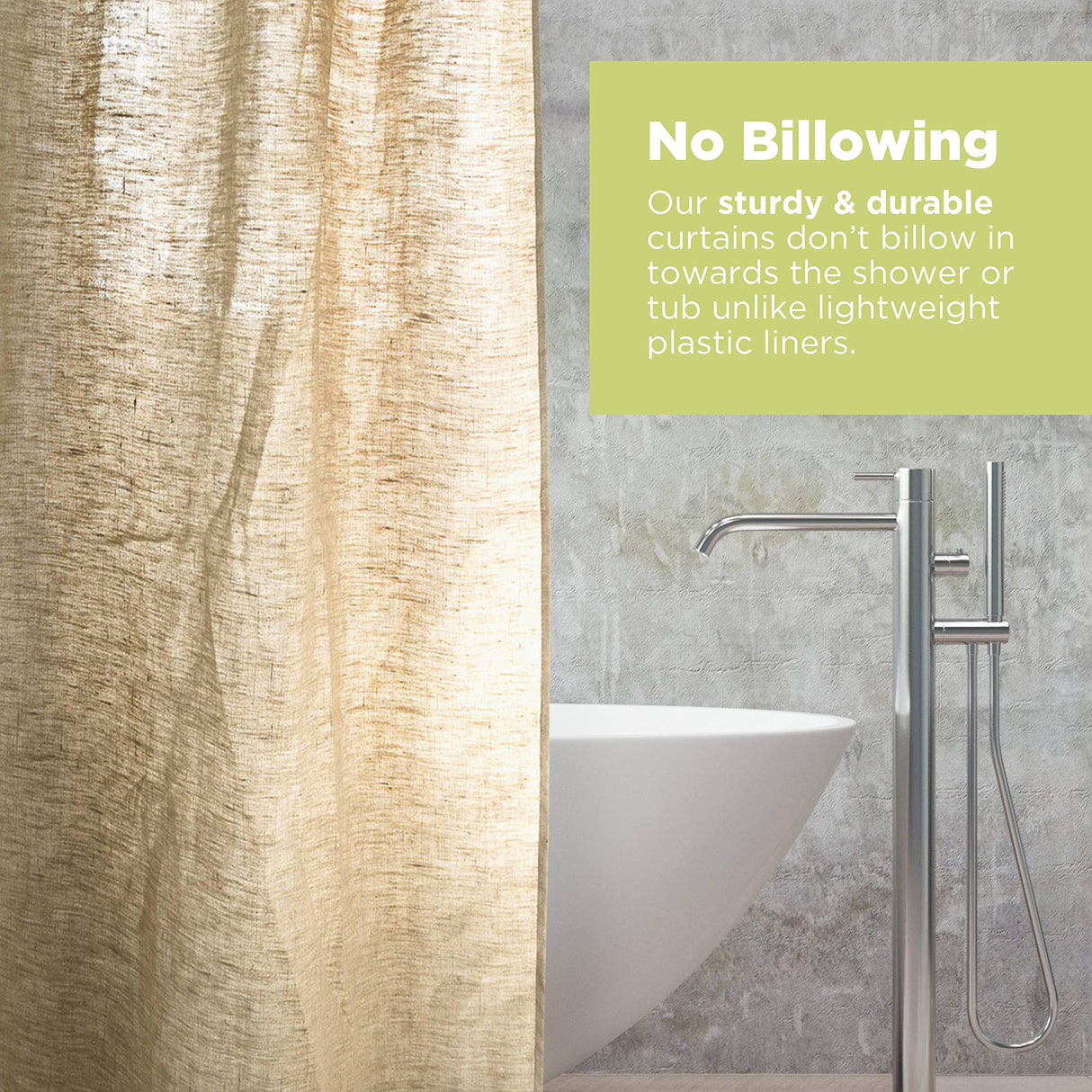 Bean Products Hemp White Shower Curtain [70" x 74"] | All Natural Materials - Made in USA | Works with Tub, Bath and Stall Showers