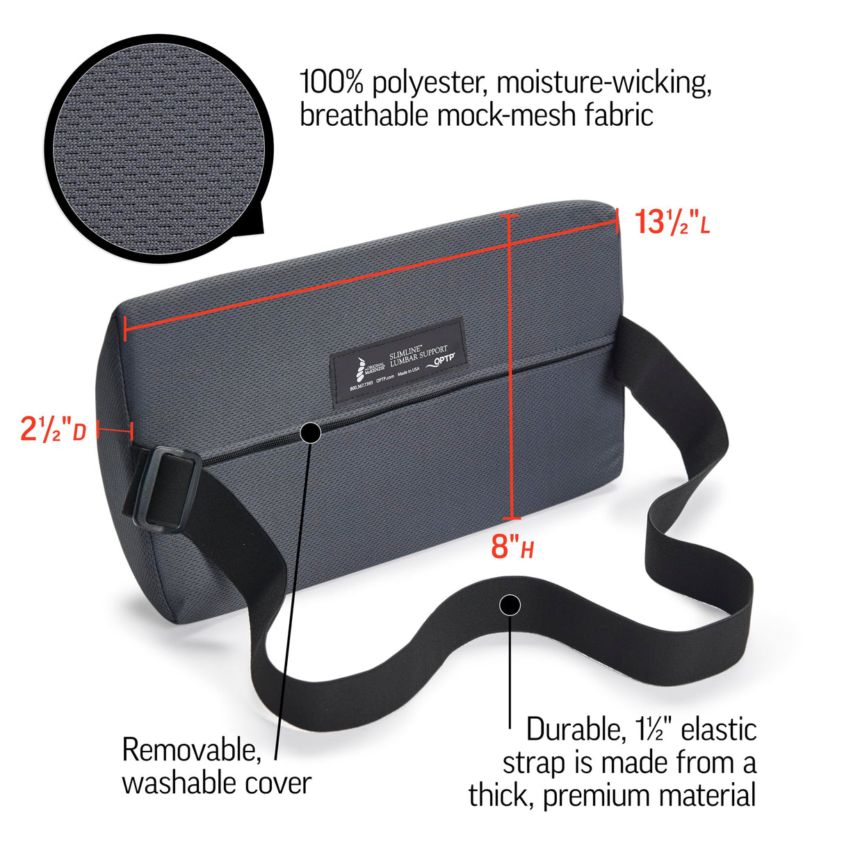 OPTP The Original McKenzie Slimline Lumbar Support – USA-Made Lower Back Support for Office Chair, Car Back Support, and Travel Lumbar Pillow. The Preferred Lumbar Cushion by Physical Therapists.