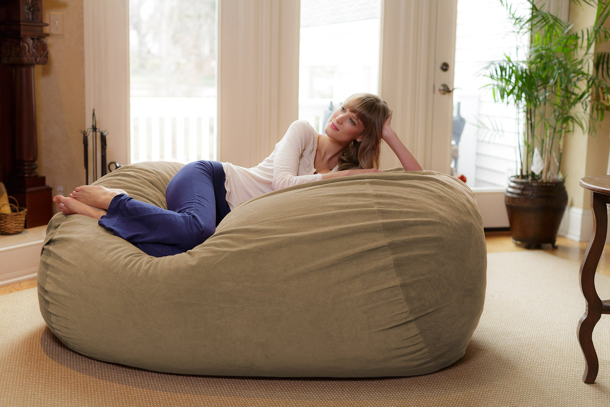 Chill Sack Bean Bag Chair: Huge 6' Memory Foam Furniture Bag and Large Lounger - Big Sofa with Soft Micro Fiber Cover - Red Furry