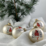 Glass Christmas Tree Ornaments - 67mm/2.625" [4 Pieces] Decorated Balls from Christmas by Krebs Seamless Hanging Holiday Decor (Frost with Blue & Silver Bethlehem Scene)