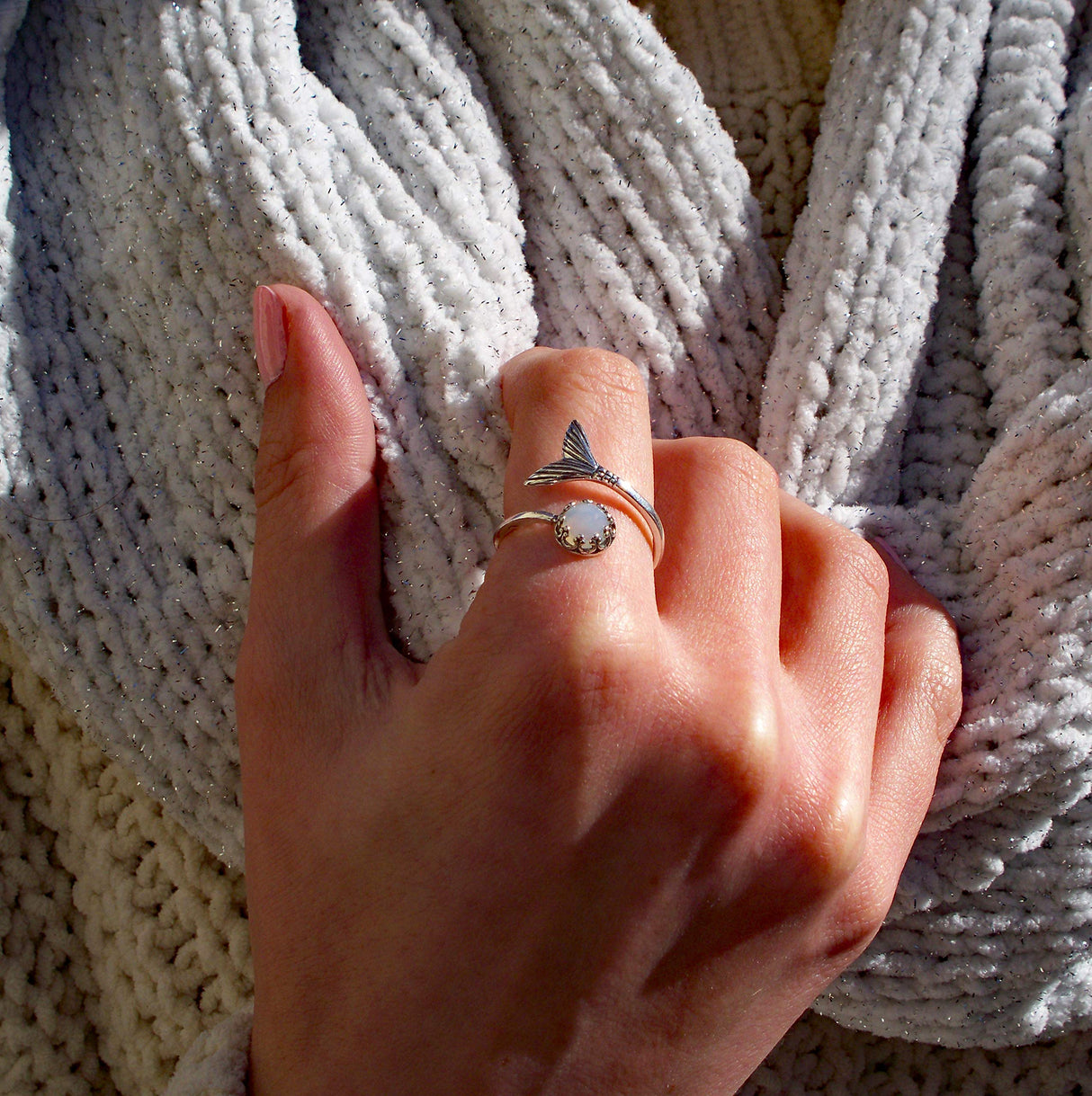 Bottled Up Designs Handmade Mermaid Adjustable Ring, Recycled Bottle Glass, Sterling Silver, Eco Friendly, Made in USA, Birthday Gifts, Mothers Day, Women, Anniversary (Mason Jar Aqua)