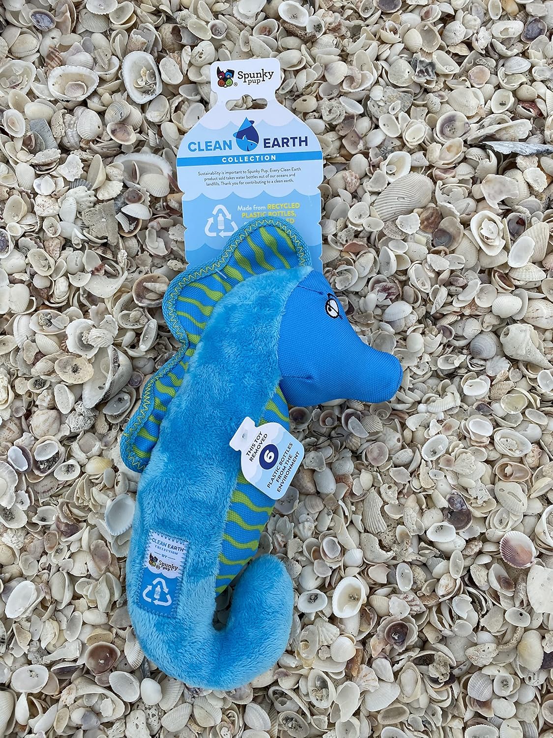 Spunky Pup Clean Earth Recycled Seahorse Dog Toy | Made from 100% Recycled Water Bottles | Eco-Friendly | Squeaker | Plush Toy for Small to Medium Dogs | Made in The USA