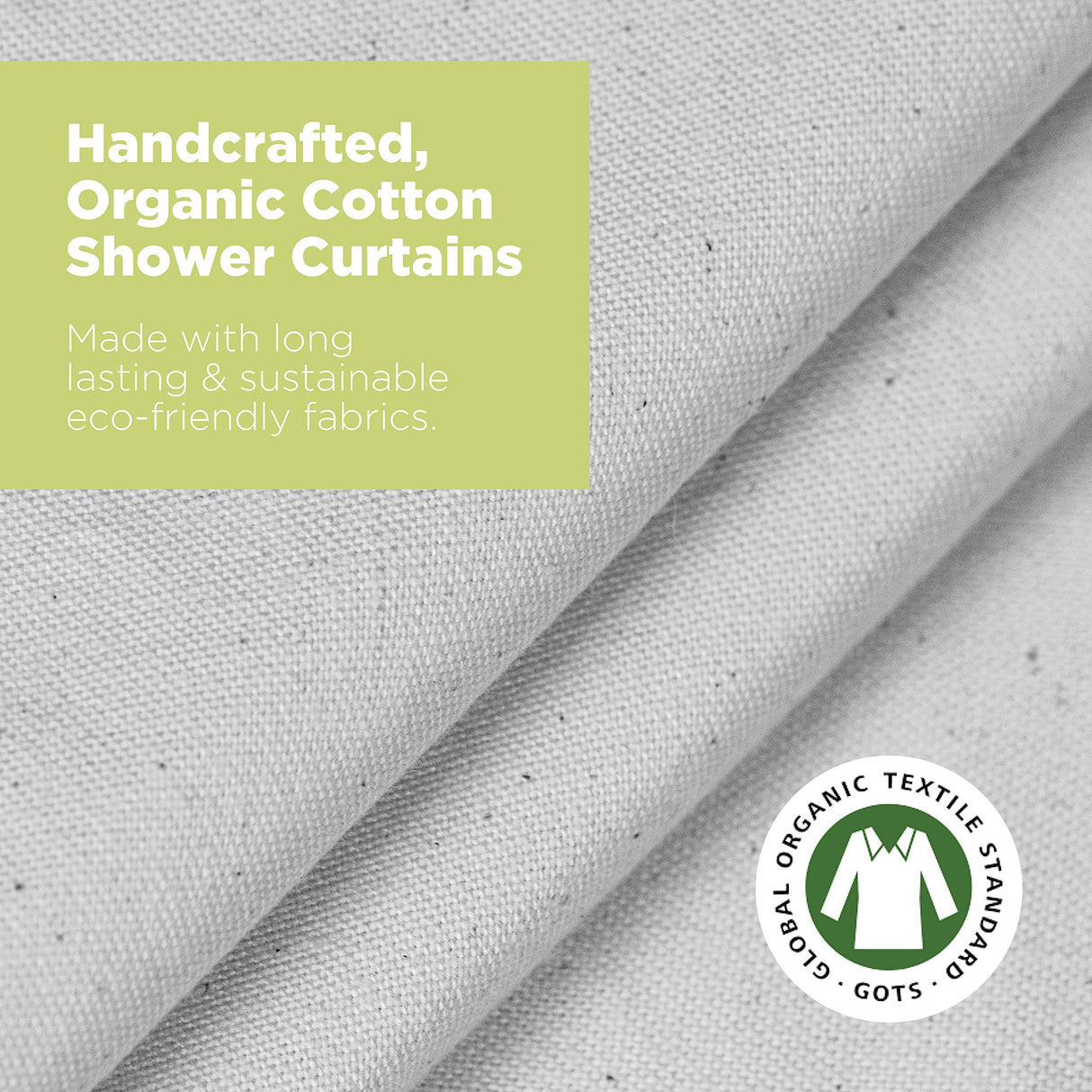 Bean Products Organic Cotton Shower Curtain (White), [70" x 74"] | All Natural Materials | Works with Tub, Bath and Stall Showers