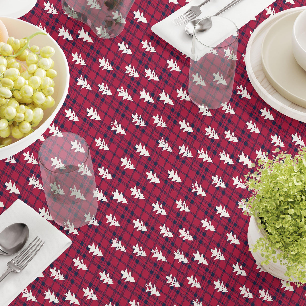 Fabric Textile Products Round Tablecloth, 100% Milliken Polyester, Machine Washable, 90" Round, Red Christmas Reindeer