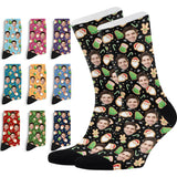 Custom Face Socks with Photo Novelty Crew Socks, Personalized Red Hearts Unisex Crew Sock Gifts for Men Women Made in USA