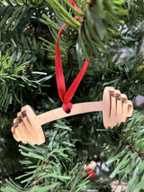 Wooden Weightlifting Christmas Tree Ornament 4 Piece Set, Including Weight Plate, Barbell, Kettlebell, and Dumbbell, Laser Etched, Made in The USA, Weightlifting Gift, Fitness Ornament