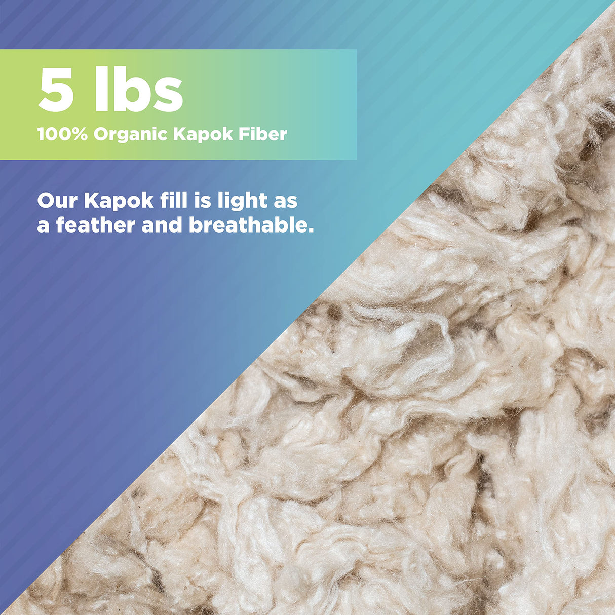 Bean Products Premium Kapok Fill | 1 lbs | 100% Organic Kapok Fiber | Chemical Free and Hypoallergenic | Perfect for Pillows, Pet Beds, Couches & More | Made in USA