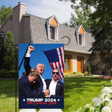 Factory Crafts Made In USA - Not China - Trump 2024 Garden flag | Assassination Attempt Fight | 18"x12.5" Vertical Double sided print - **pole not included** Indoor/Outdoor Yard Decoration |