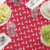 Fabric Textile Products Round Tablecloth, 100% Milliken Polyester, Machine Washable, 90" Round, Red Christmas Reindeer