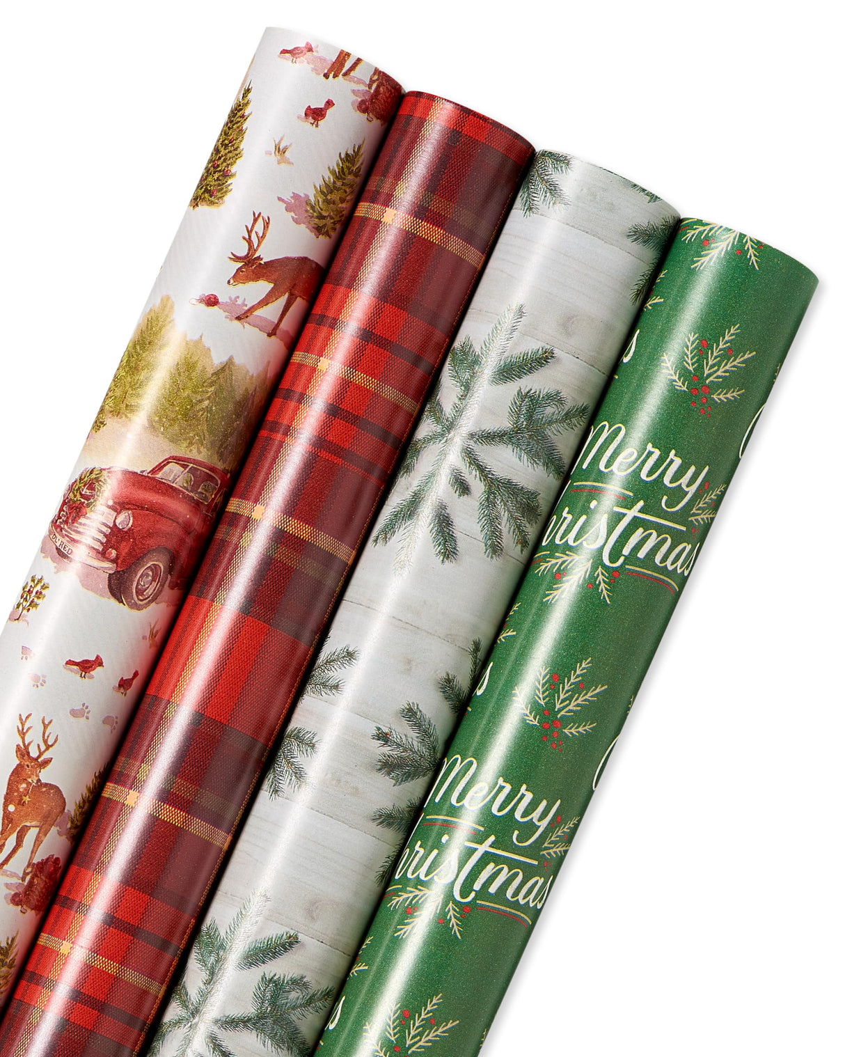 American Greetings 120 sq. ft. Christmas Wrapping Paper Set, Tan, Plaid, Snowman and Christmas Text (4 Rolls 30 in. x 12 ft., 7 Bows, 30 Gift Tags)