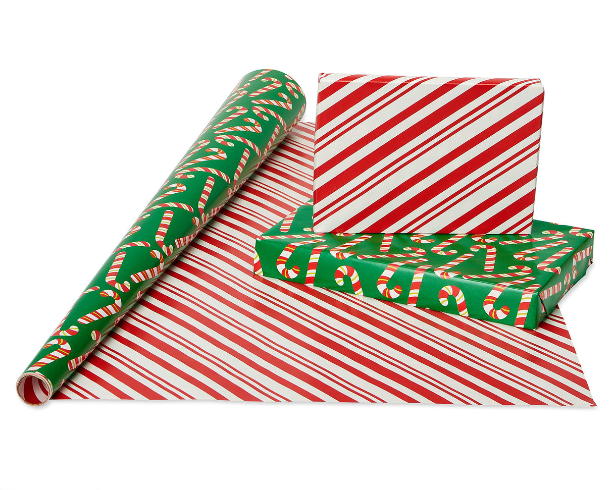 American Greetings 120 sq. ft. Reversible Kids Christmas Wrapping Paper Bundle, Santa, Snowmen and Candy Canes (3 Extra Wide Rolls 40 in. x. 12 ft.)