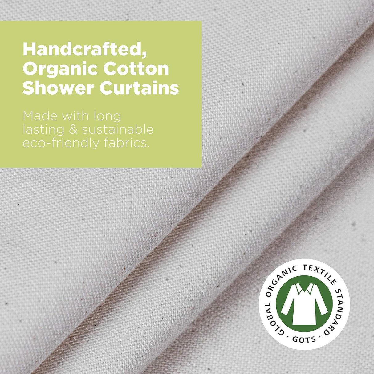 Bean Products Organic Cotton Stall Shower Curtain (Natural), [54" x 74"] | All Natural Materials | Works with Tub, Bath and Stall Showers