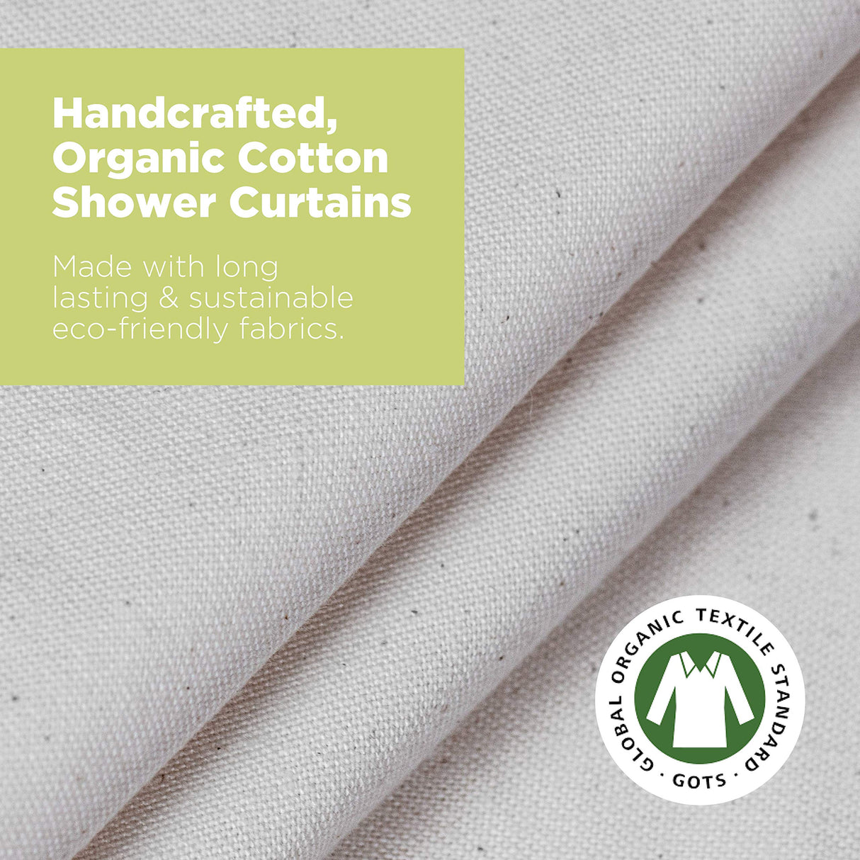 Bean Products Organic Cotton Stall Shower Curtain (Natural), [36" x 74"] | All Natural Materials | Works with Tub, Bath and Stall Showers