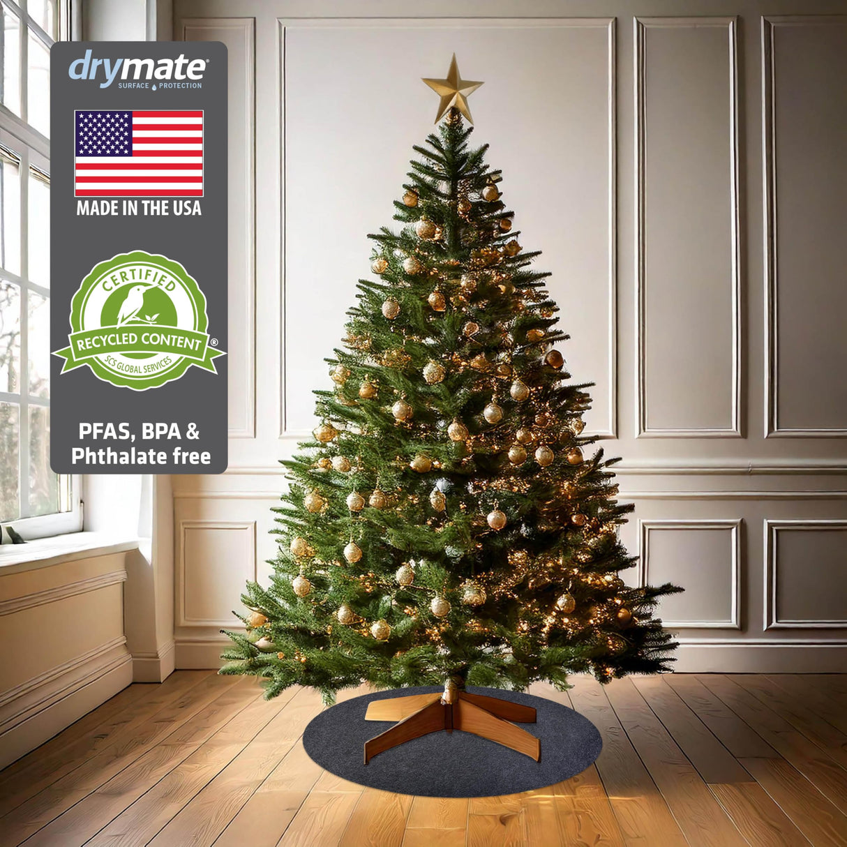 Drymate Christmas Tree Stand Mat (28”), Protects Floors from Spills and Scratches, Absorbent, Waterproof, Machine Washable, Durable, (Made in The USA)(Holiday Sprinkled Spruce)