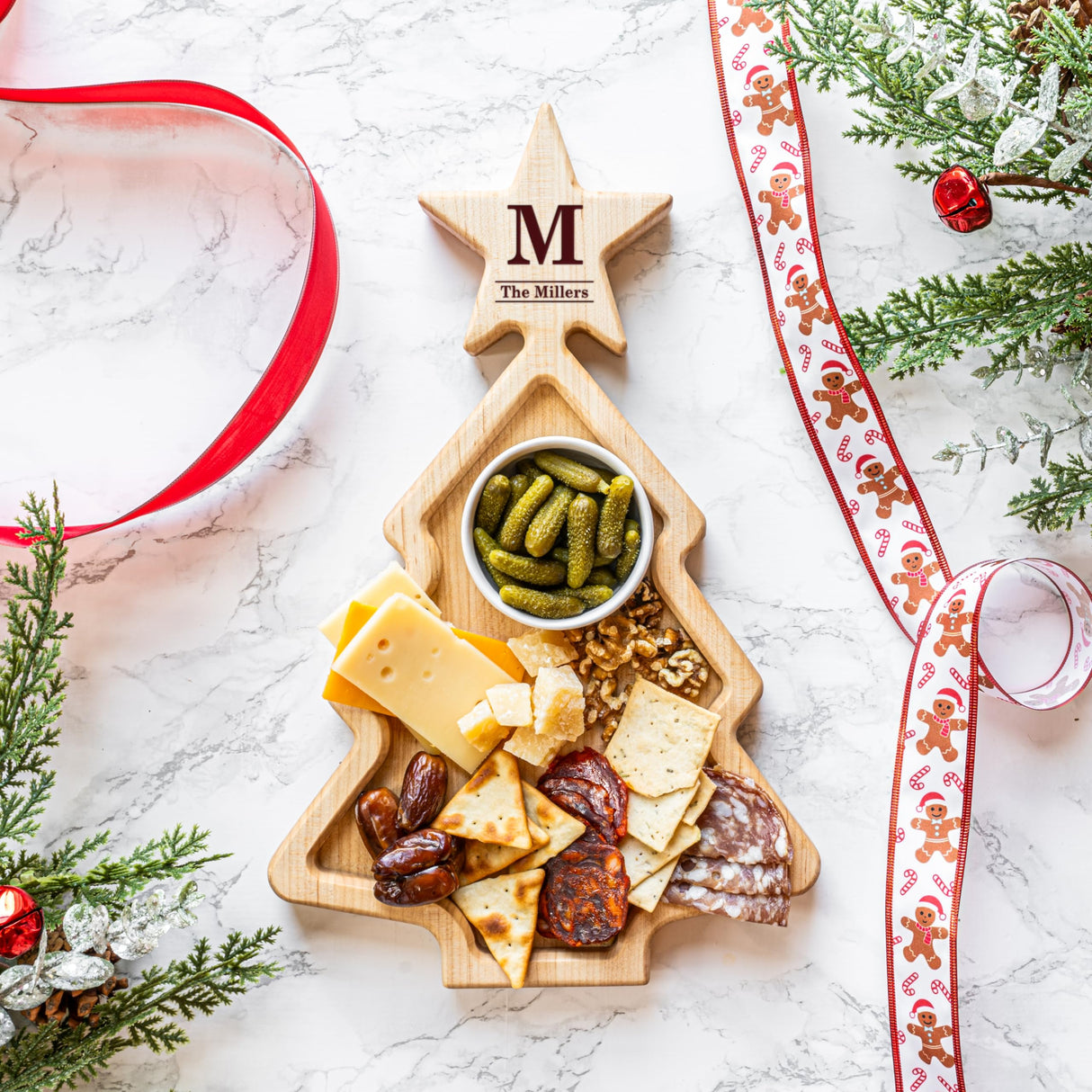 Christmas Tree Charcuterie Board - Custom Personalization Available, USA Made - Christmas Charcuterie Board Accessories Christmas Tree Cutting Board Wood Christmas Tree Platter Christmas Cutting Board