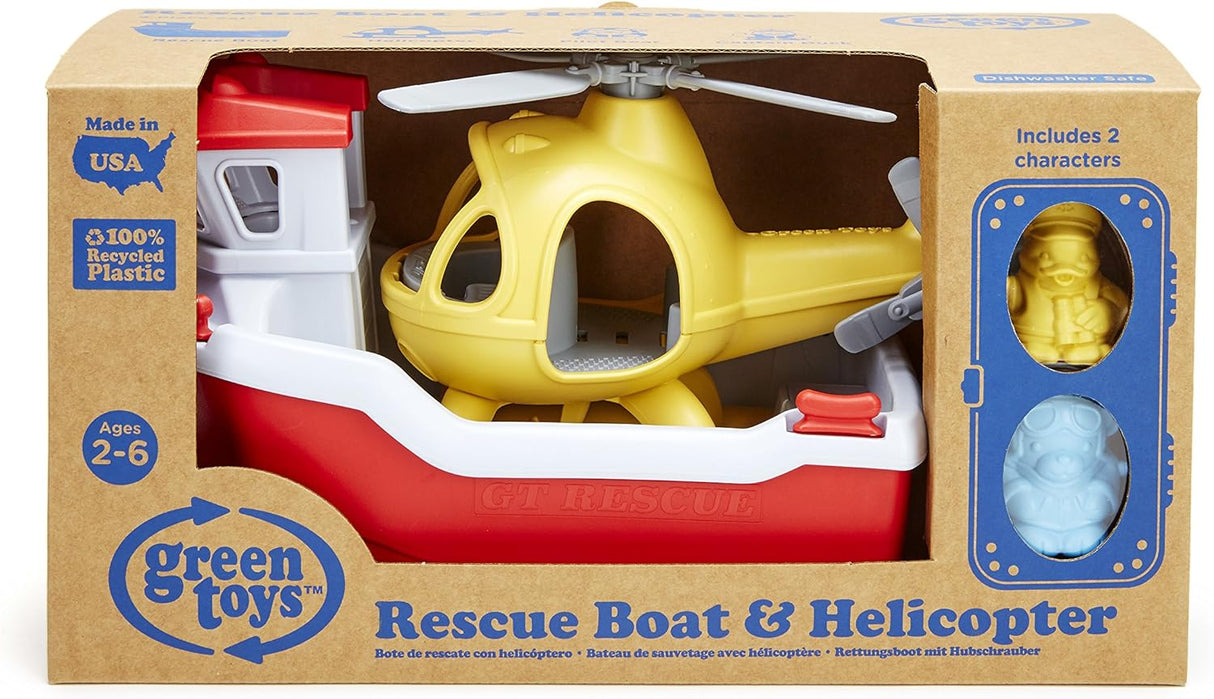 Green Toys Rescue Boat with Helicopter Red, 1 EA