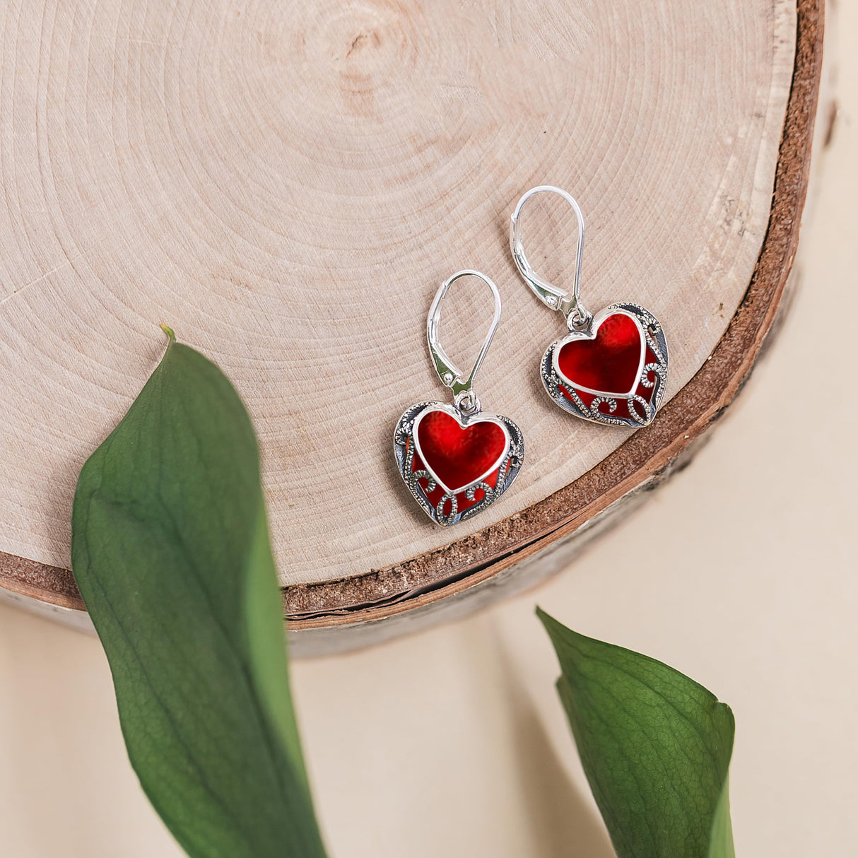 Bottled Up Designs Handmade Homespun Hearts Earrings, Recycled Vintage Glass, Sterling Silver, Eco Friendly, Made in USA, Mothers Day, Women, Anniversary (Red Beer Bottle)