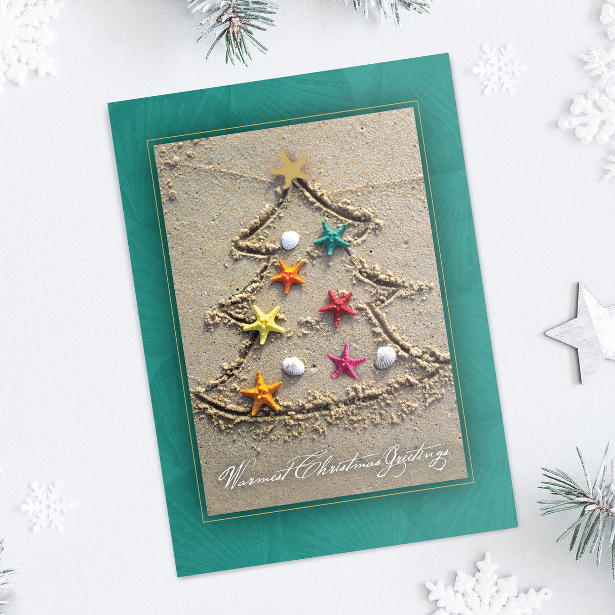 Masterpiece Sparkling Santa Christmas Cards / 16 Festive Holiday Cards Set With White Envelopes / 5 5/8" x 7 7/8" Winter Gold Foil Greeting Cards With Inside Verse/Made In The USA