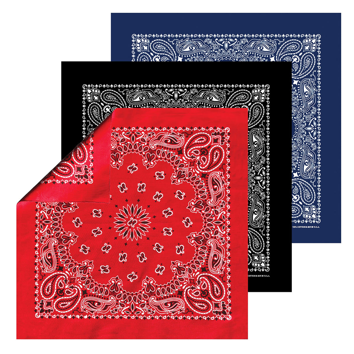 B53 100% Cotton Paisley Bandanas Made in the USA - Stylish Headband, Handkerchief, Scarf - 21 inch x 21 inch