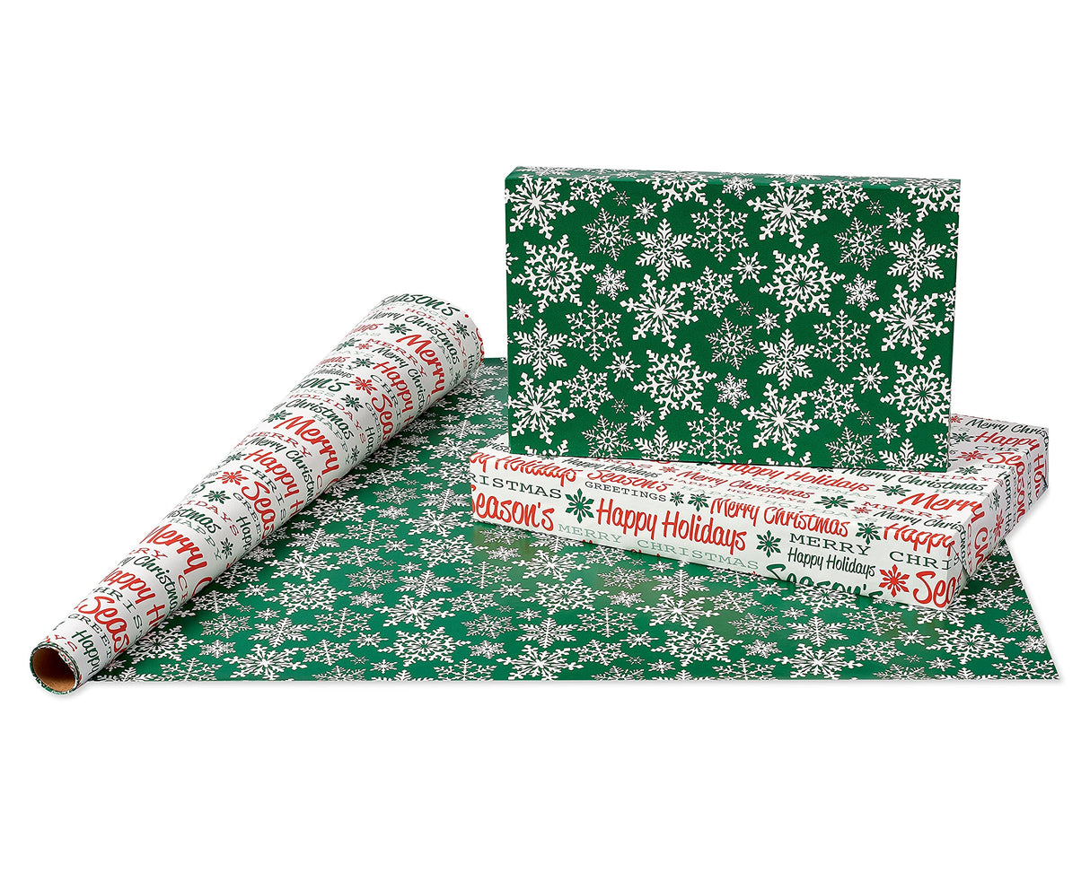 American Greetings 120 sq. ft. Vintage Christmas Wrapping Paper Bundle, Gingerbread, Ornaments, Peppermints (3 Extra Wide Rolls 40 in. x 12 ft.)