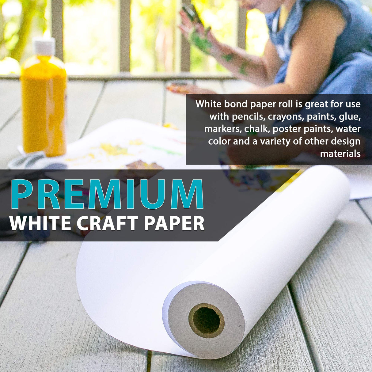 Made in USA White Kraft Paper Wide Jumbo Roll 48" x 1200" (100ft) Ideal for Gift Wrapping, Art &Craft, Postal, Packing Shipping, Floor Protection, Dunnage, Table Runner, 100% Recyclable Material