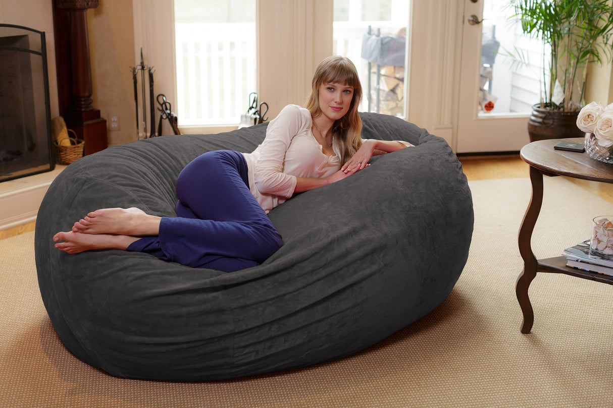 Chill Sack Bean Bag Chair: Huge 6' Memory Foam Furniture Bag and Large Lounger - Big Sofa with Soft Micro Fiber Cover - Red Furry