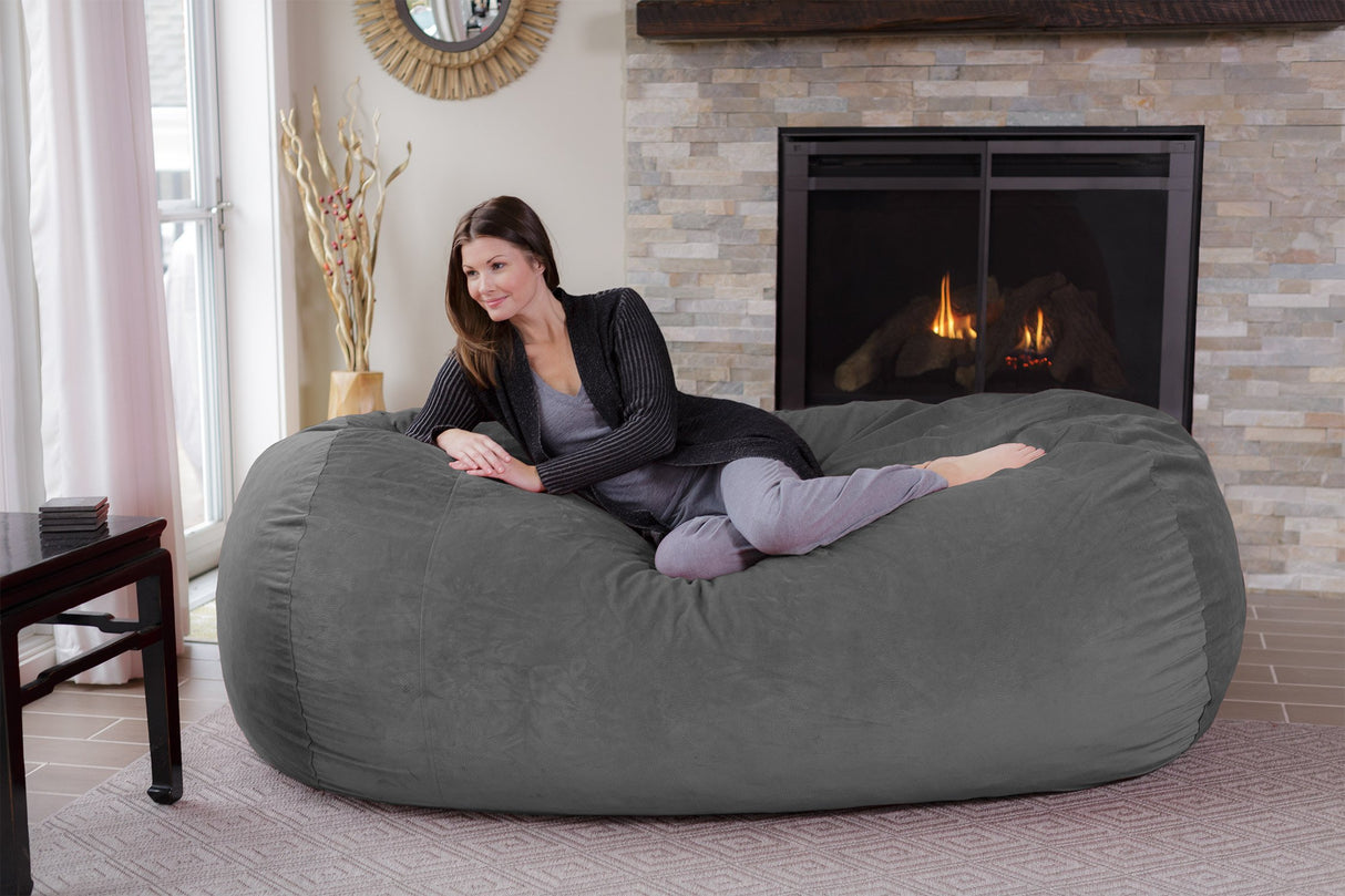 Chill Sack Memory Foam Bean Bag Lounger, 7.5-Feet, Red Furry