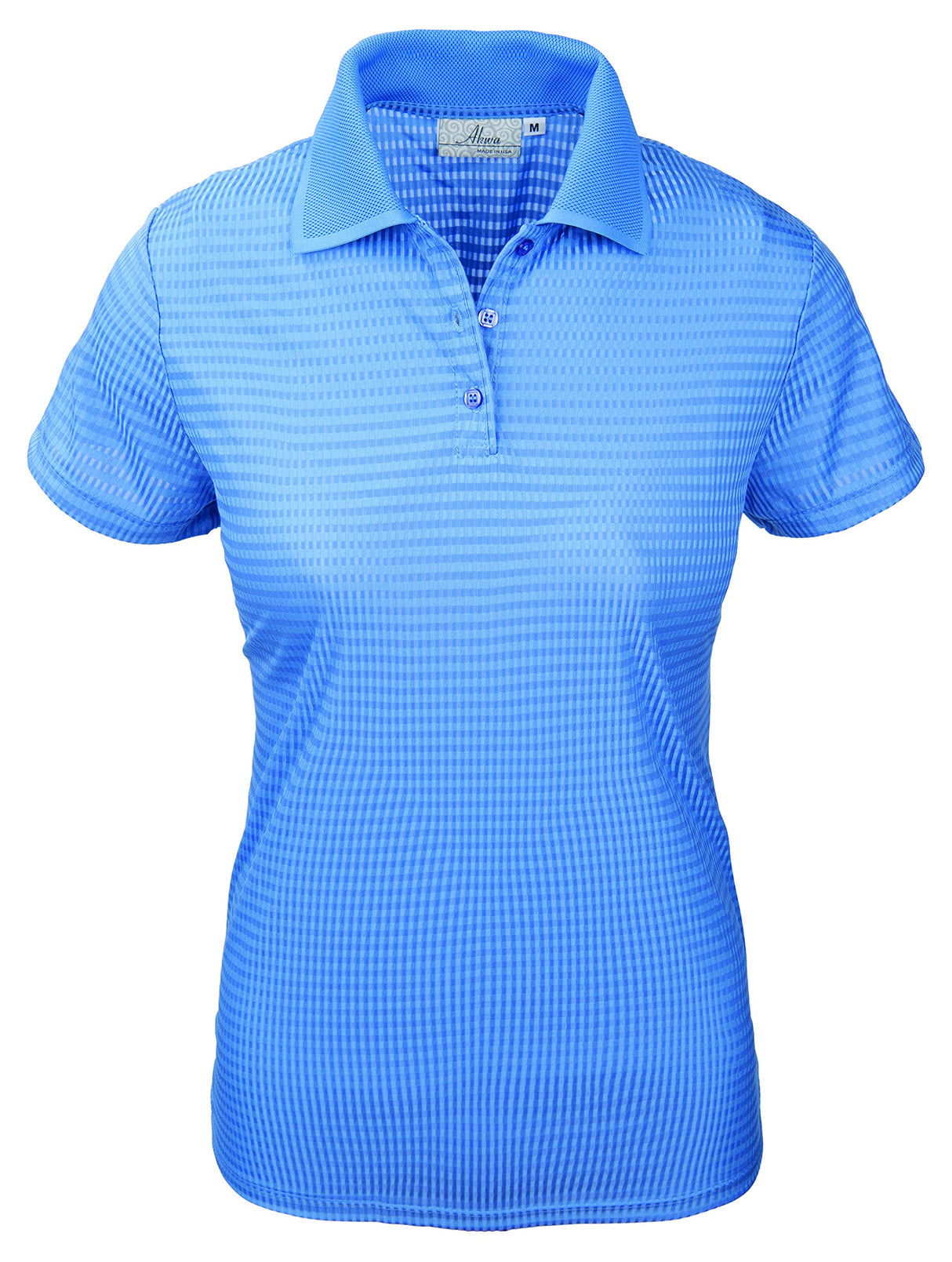 Akwa Made in USA Women's Dry Wicking Polo Shirt with Check Pattern and No-Curl Collar