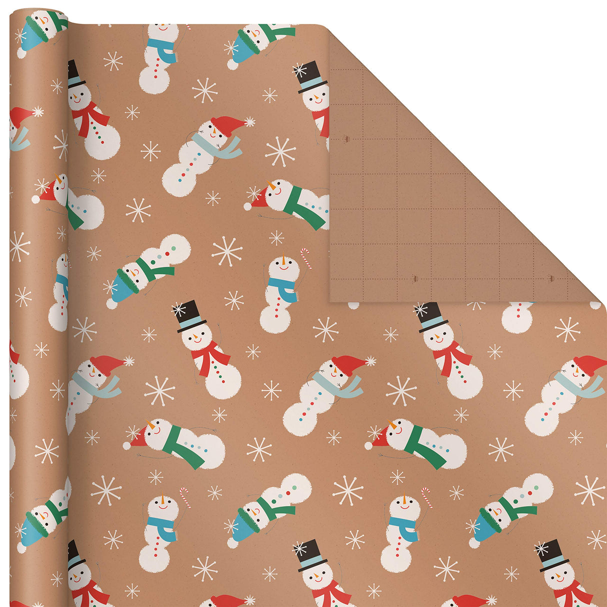 Hallmark Kraft Christmas Wrapping Paper for Kids with Cut Lines on Reverse (4 Rolls: 88 sq. ft. ttl) Penguins, Santa, Snowmen, Polka Dots