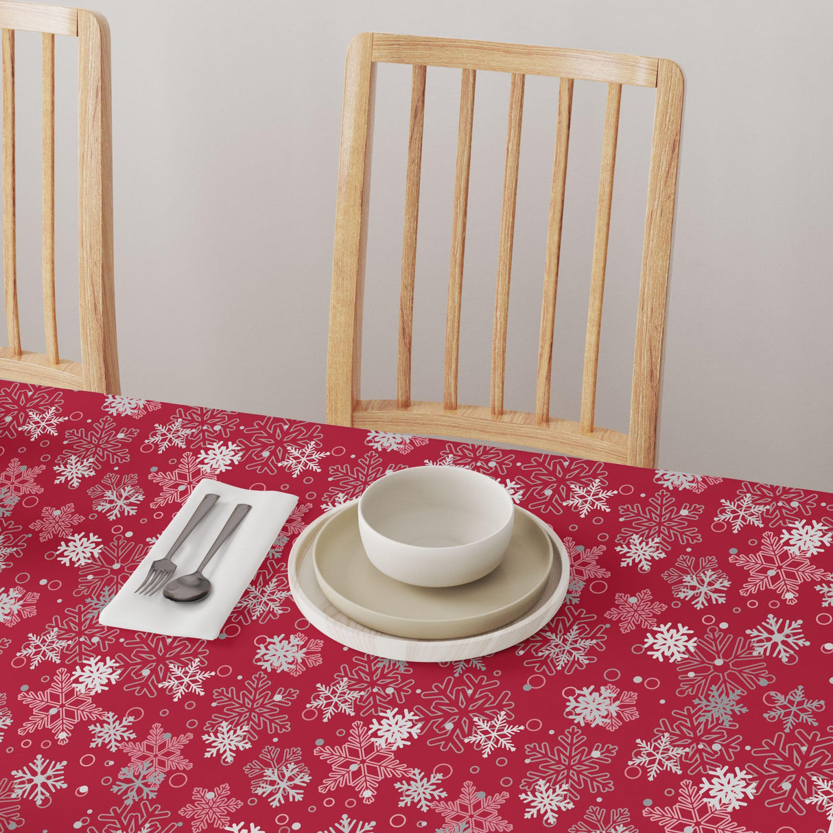 Fabric Textile Products Round Tablecloth, 100% Milliken Polyester, Machine Washable, 90" Round, Red Christmas Reindeer