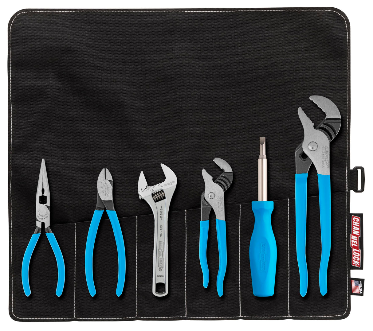 CHANNELLOCK GP-7 6pc Professional Tool Set with Tool Roll | Includes 4 Pliers, Wrench, Driver, Roll