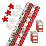 American Greetings 120 sq. ft. Christmas Wrapping Paper Set, Tan, Plaid, Snowman and Christmas Text (4 Rolls 30 in. x 12 ft., 7 Bows, 30 Gift Tags)