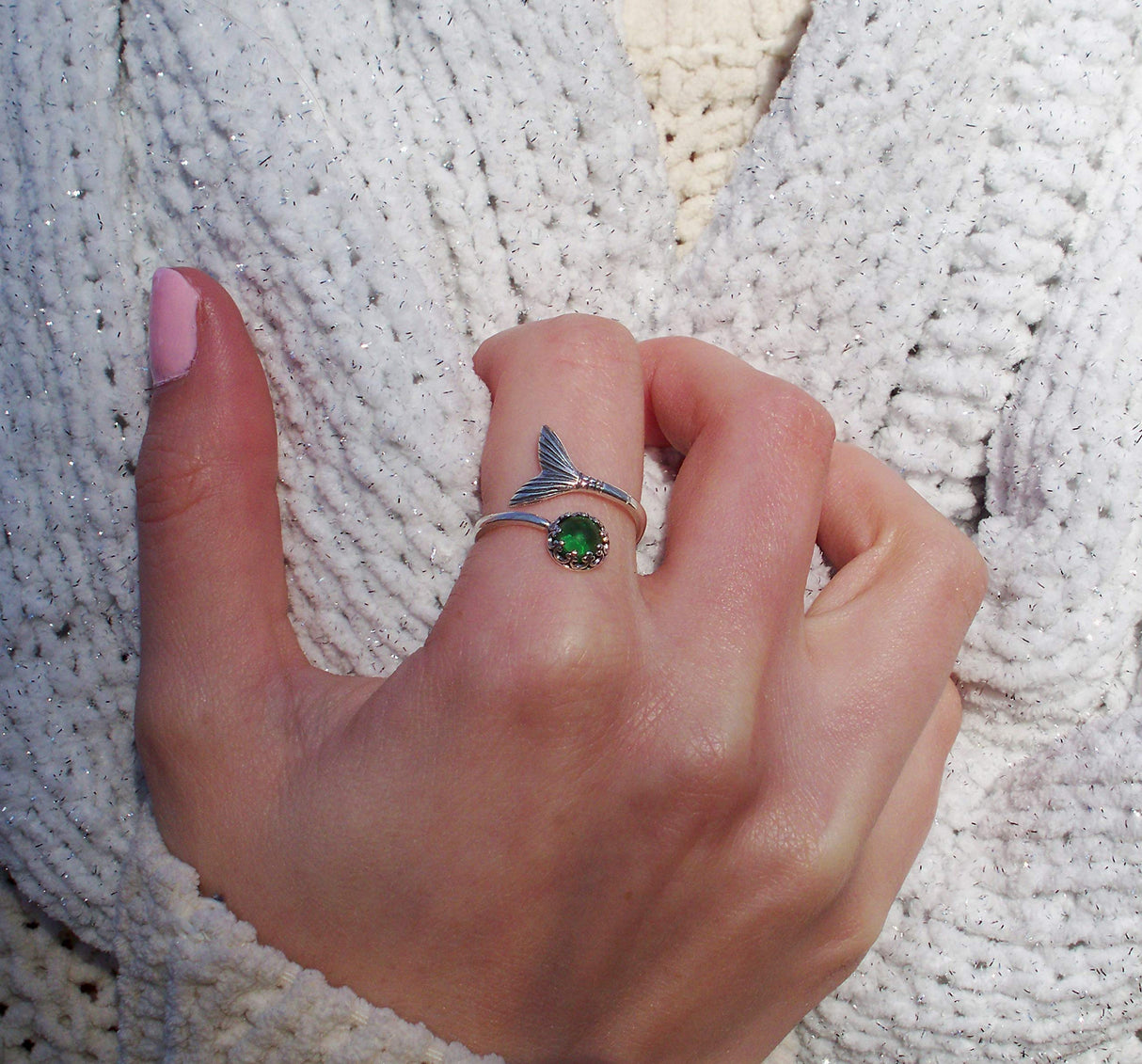 Bottled Up Designs Handmade Mermaid Adjustable Ring, Recycled Bottle Glass, Sterling Silver, Eco Friendly, Made in USA, Birthday Gifts, Mothers Day, Women, Anniversary (Mason Jar Aqua)