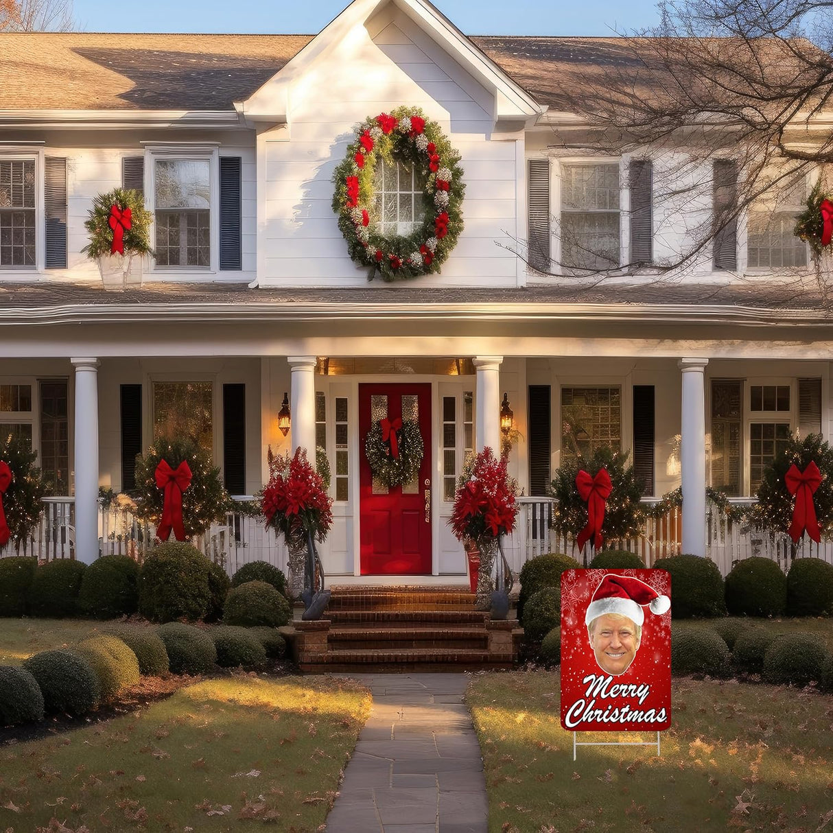 Funny Merry Christmas Trump JD Vance 2024 Yard Sign Set President Donald Trump Santa Hat Bundle Republican Conservative