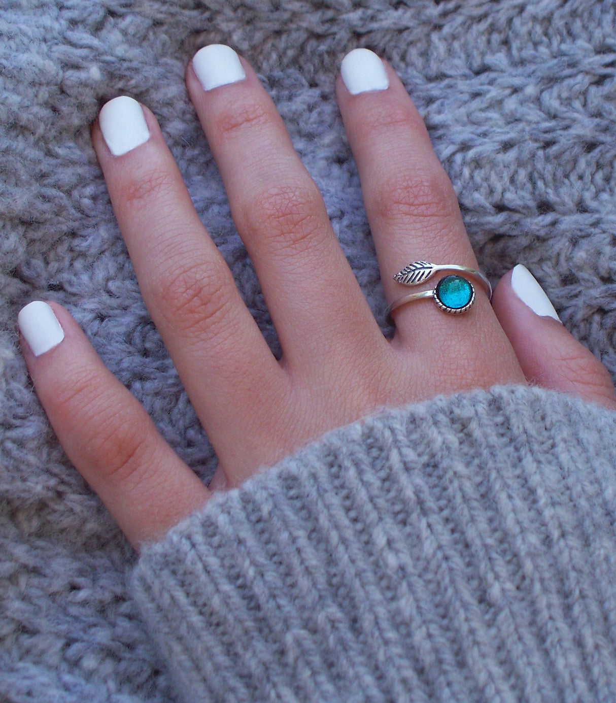 Bottled Up Designs Handmade Vintage Leaf Ring, Recycled Vintage Aqua Mason Jar, Sterling Silver, Eco Friendly, Made in USA, Birthday Gifts, Mothers Day, Women, Anniversary (Aqua)