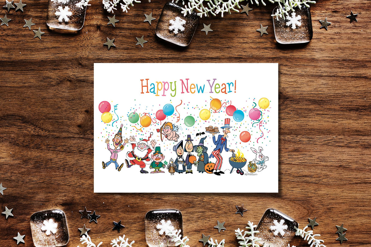 Happy New Year Cards - Boxed New Year Cards and Envelopes - 12 Funny New Year's Cards - USA Made (Standard)