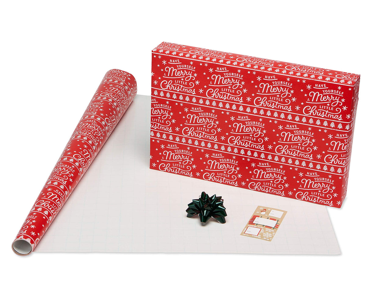 American Greetings 120 sq. ft. Christmas Wrapping Paper Set, Tan, Plaid, Snowman and Christmas Text (4 Rolls 30 in. x 12 ft., 7 Bows, 30 Gift Tags)