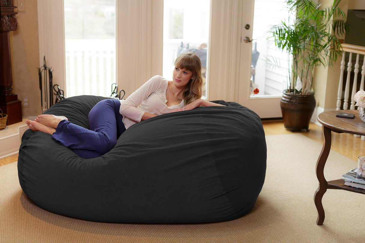 Chill Sack Bean Bag Chair: Huge 6' Memory Foam Furniture Bag and Large Lounger - Big Sofa with Soft Micro Fiber Cover - Red Furry