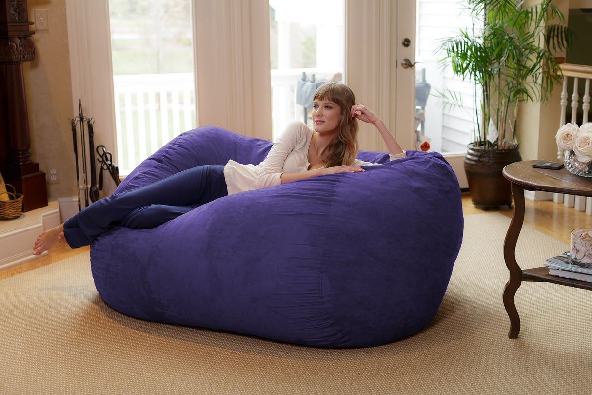 Chill Sack Bean Bag Chair: Huge 6' Memory Foam Furniture Bag and Large Lounger - Big Sofa with Soft Micro Fiber Cover - Red Furry