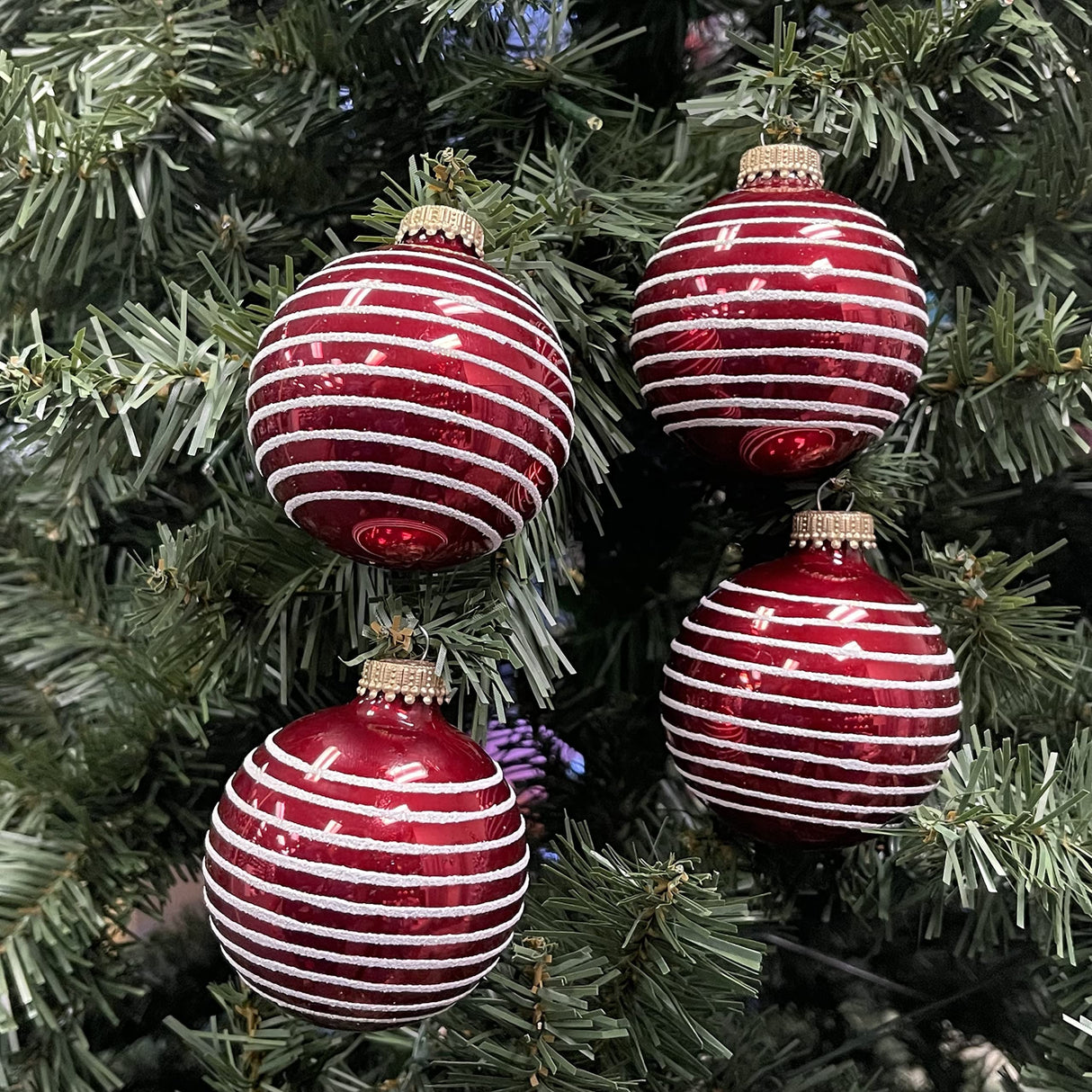 Glass Christmas Tree Ornaments - 67mm/2.625" [4 Pieces] Decorated Balls from Christmas by Krebs Seamless Hanging Holiday Decor (Frost with Blue & Silver Bethlehem Scene)