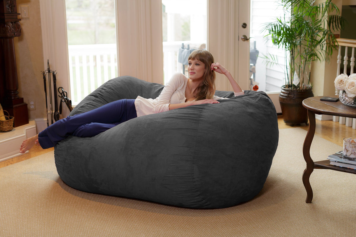 Chill Sack Bean Bag Chair: Huge 6' Memory Foam Furniture Bag and Large Lounger - Big Sofa with Soft Micro Fiber Cover - Red Furry