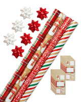 American Greetings 120 sq. ft. Christmas Wrapping Paper Set, Tan, Plaid, Snowman and Christmas Text (4 Rolls 30 in. x 12 ft., 7 Bows, 30 Gift Tags)