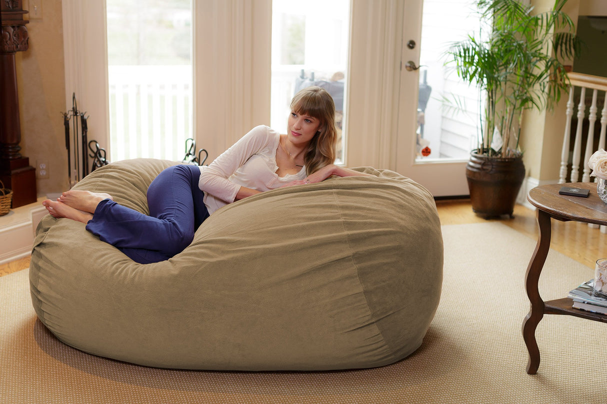 Chill Sack Bean Bag Chair: Huge 6' Memory Foam Furniture Bag and Large Lounger - Big Sofa with Soft Micro Fiber Cover - Red Furry