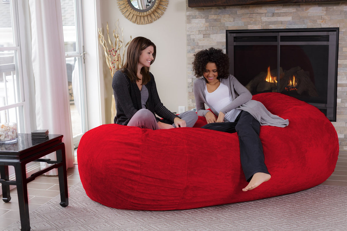 Chill Sack Memory Foam Bean Bag Lounger, 7.5-Feet, Red Furry