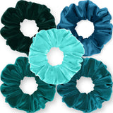 Velvet Scrunchies 5-Pack Gift Set Mini Size Premium Plush Soft Ponytail Holder Made in the USA Pine Teal Blue Aqua Jade Teal Green