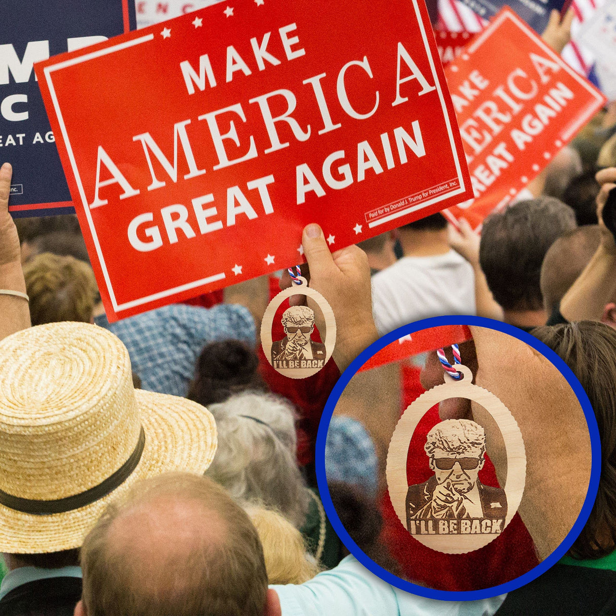 2024 Donald Trump Ornaments - I'll Be Back Wooden Decor - USA Made Christmas Ornament - Patriotic Decorations for American Constitutional Patriots - Wood Gift for Home, Office, Car