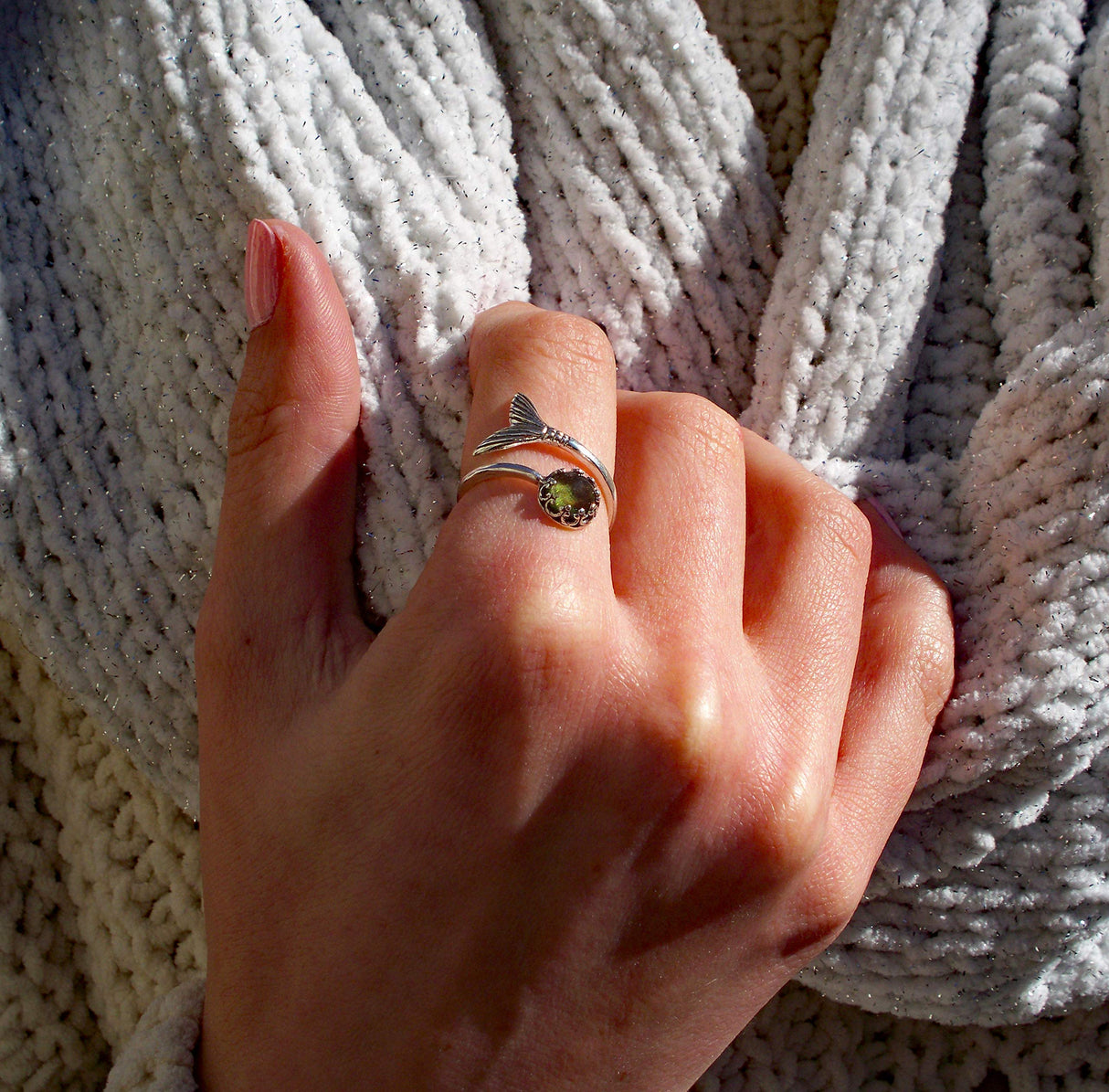 Bottled Up Designs Handmade Mermaid Adjustable Ring, Recycled Bottle Glass, Sterling Silver, Eco Friendly, Made in USA, Birthday Gifts, Mothers Day, Women, Anniversary (Mason Jar Aqua)