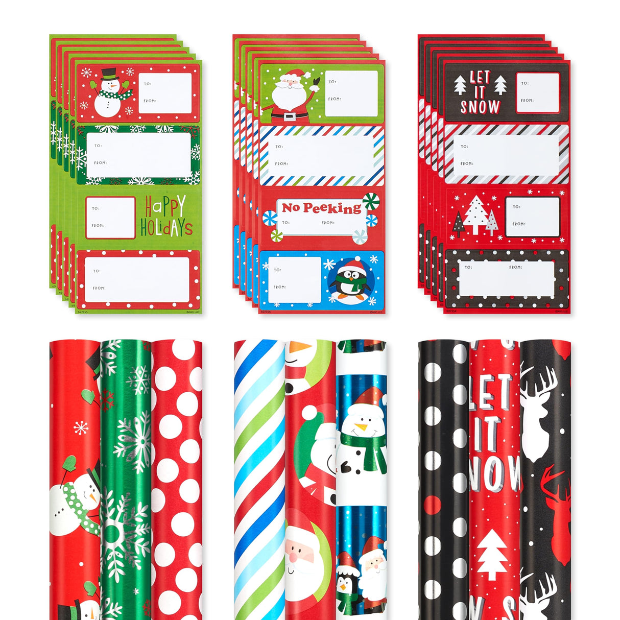 American Greetings 120 sq. ft. Reversible Kids Christmas Wrapping Paper Bundle, Santa, Snowmen and Candy Canes (3 Extra Wide Rolls 40 in. x. 12 ft.)